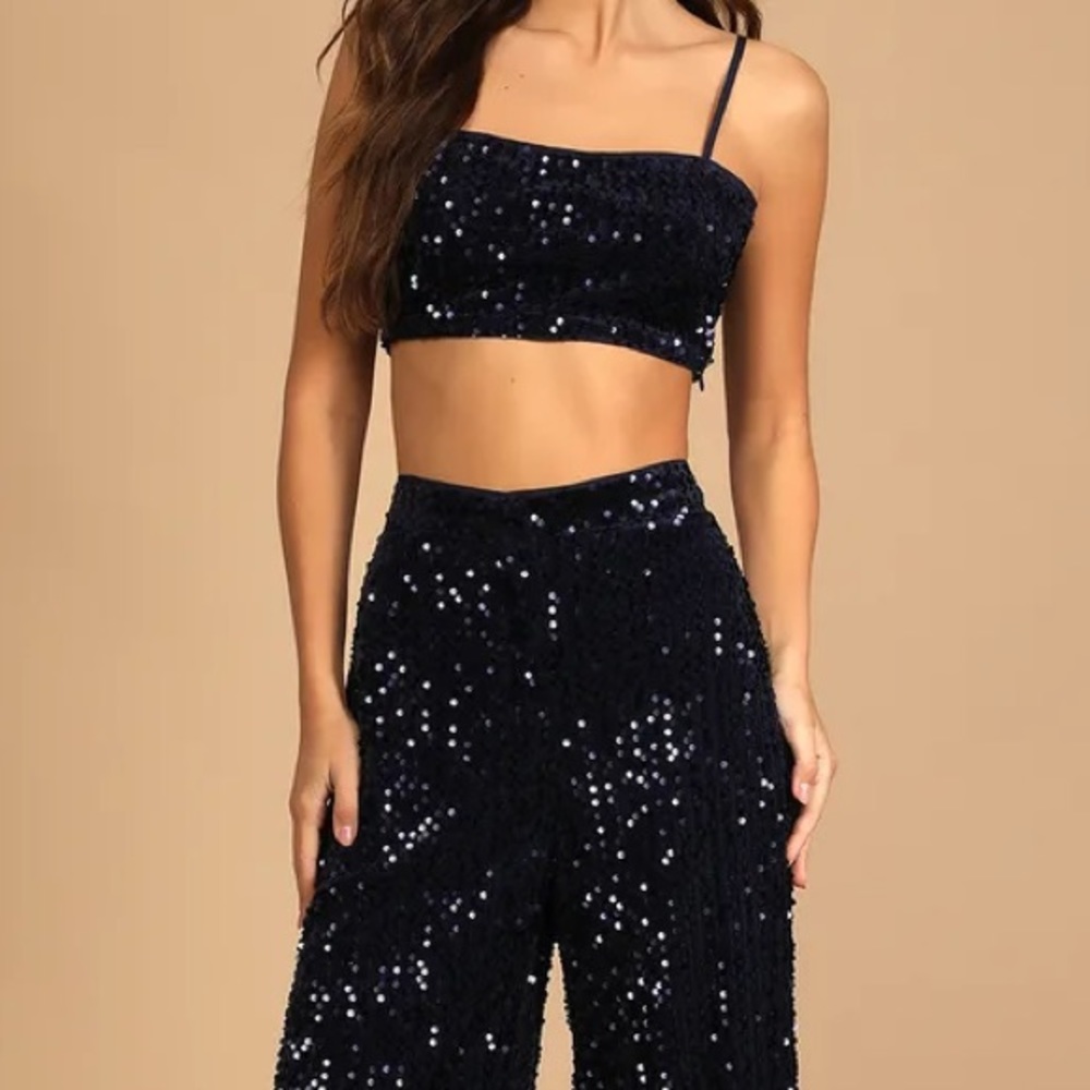 NEW! LuLus Matching Moving & Grooving Navy Blue Sequin Set